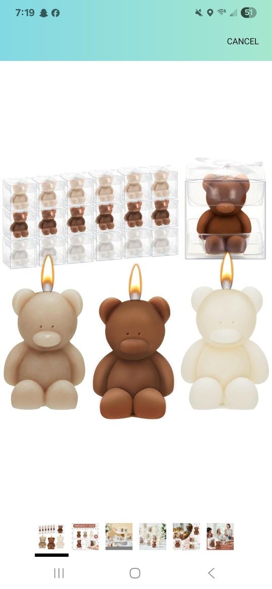 50 Pcs Bear Baby Shower Candle Favors for Guest Bear Party Favors Baby Shower Candles Bulk for Gifts Party Decorations(Light Brown, Brown, White)