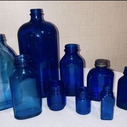 Vintage Blue Empty Medicine Bottles(9)