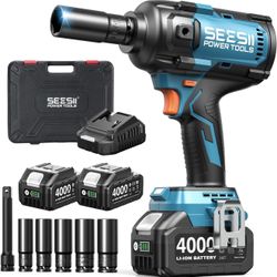 Cordless Impact Wrench, 885Ft-lbs 1/2" Brushless Impact Gun, 21V (2) 4 ah batt and charger with sockets in case new $150 