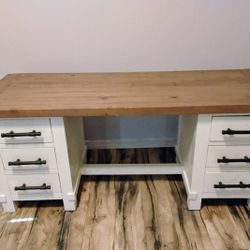 Rustic Farmhouse Desk - All Wood With 6 Drawers 