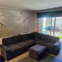 Dark Blue Sectional Sofa with Ottoman (and pull out bed,)