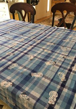 Blue Plaid Snowman Tablecloth