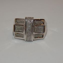 Mens White Gold Diamond Cross Ring 