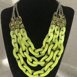 Lucite & Resin Lime Green Chain Link Statement Necklace 
