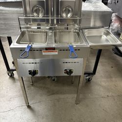 New Stainless Deep Fryer With Hose And Regular/ Nuevo Fridora De 2 Canastas De Gas