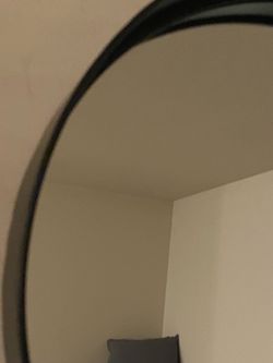 Slick Minimalist Style Round Mirror With Black Metal Trim 28” in Diameter