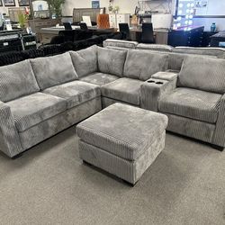 corduroy sectional sofa with ottoman and console