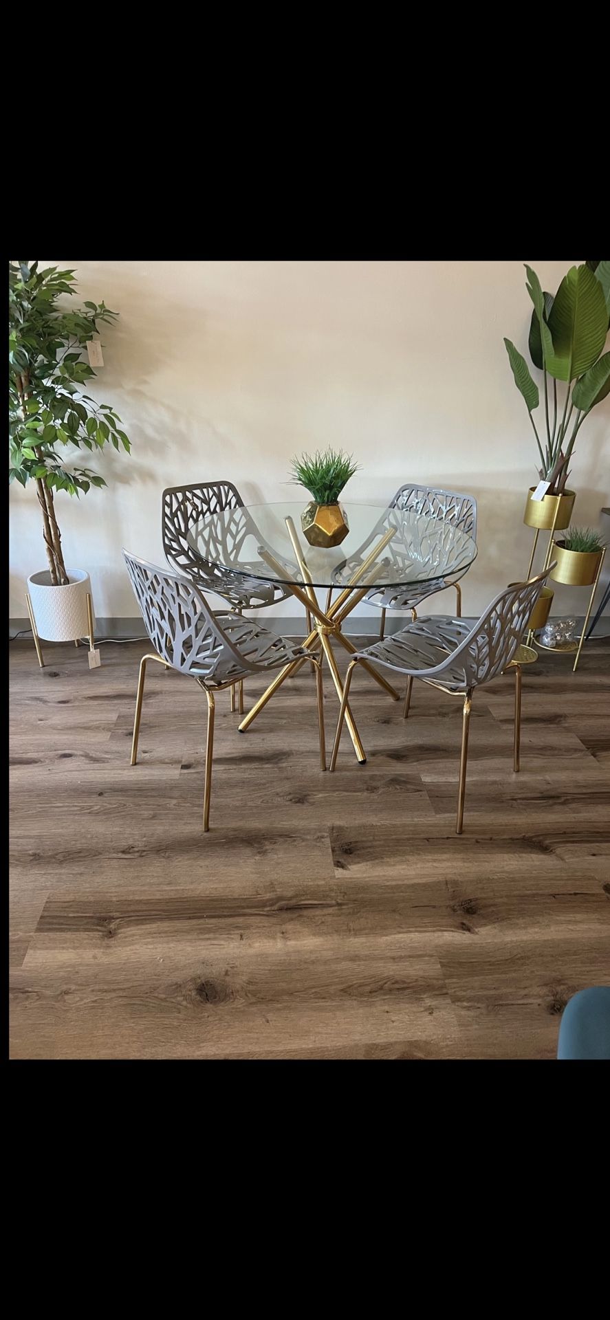 Gray Gold Dining Chairs and Table Set For 4