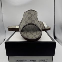 GUCCI GG Supreme Monogram Granada Kid Mens Lug Sole Slide Sandals 10 Beige