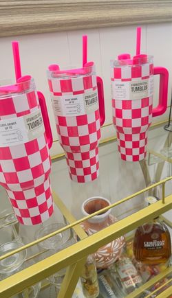 40 oz Stainless Steel Tumbler Pink Checkered