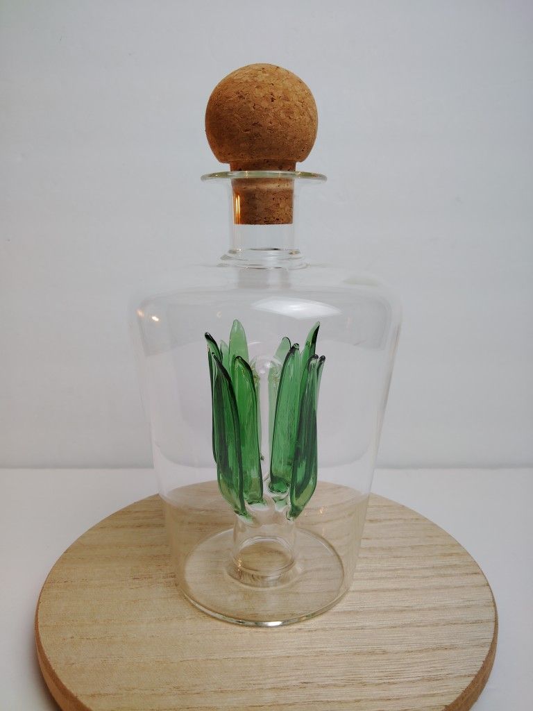 Final Touch Agave Tequila Glass Decanter Clear with Green Glass Agave Plant