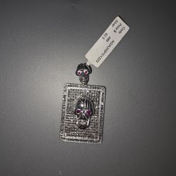 Sterling Silver Diamond Skull Pendant New