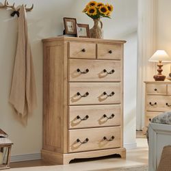 6 Drawers Dresser Chests for Bedroom, 48" Tall Rustic Chset of Drawers, Wood Dressers Organizer