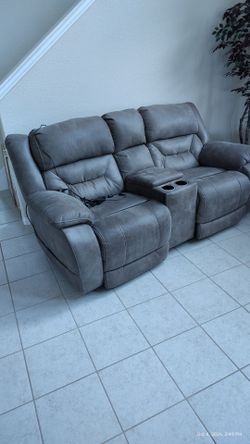 Gray Reclining Loveseat with Center Console