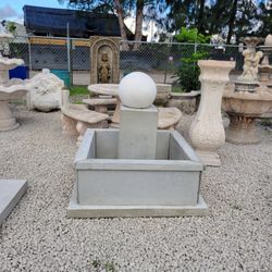 Concrete Fountain with 42" Square Border / Cement Garden Patio Sphere Fountains