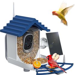 Smart Bird Feeder with Camera Solar Powered & AI Bi rd Identification, 2.4Ghz WiFi Bird feeders for Outdoors, 2K Live Video, Nstant Arrival Alerts - B