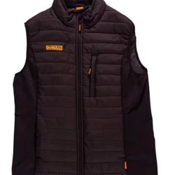 DeWALT Mens XL Hybrid Workwear Vest Black Pockets Nylon Stretch Side Panels