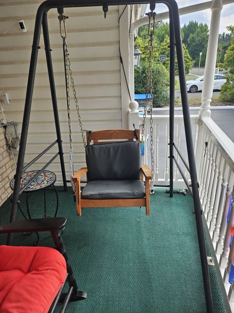 Outdoor Porch Swing W Cushion And Stand