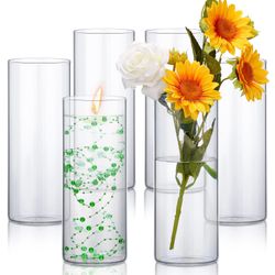 12 Glass Cylinder Vases Bulk(10 X 4 Inch)