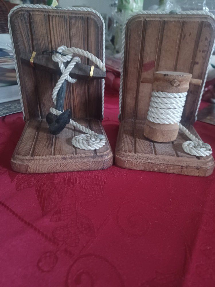 Vintage Nautical Wood Bookends