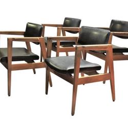 MCM Vintage 1970s W. H. Gunlocke Sculptural Walnut Armchairs Mid Century Modern Guest Side Office Chairs