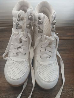 New youth size 2 White High-Top Wedge Sneakers