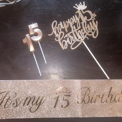 15th Sash, Candles, Cake Topper