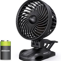 6 inch Clip on Fan - 5000mAh Battery Rechargeable with CVT Speeds and Strong Airflow, Adjustable Tilt, Personal Quiet Fan for Office Stroller Outdoor 
