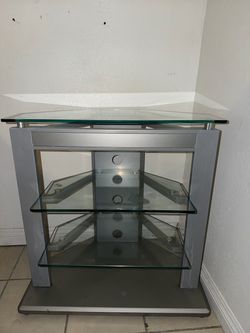 Glass top Silver TV Stand with 3 Shelves