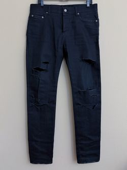 Saint Laurent Paris Jeans 32 Skinny Black Distressed Ripped Japan Hedi Slimane