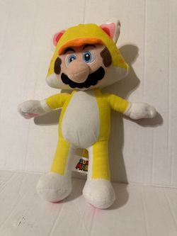 Super Mario 3D World Cat Mario Plush Doll Stuffed Toy Yellow White 10”
