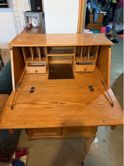 Vintage Oak Drop-Front Secretary Desk / Writing Desk with Drawers