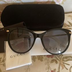 Authentic Gucci GG Monogram Sunglasses Cat Eye New Bamboo Details 
