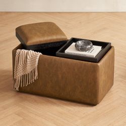 mopio Levi Storage Bench with Reversible Tray, Modern Storage Coffee Table, Bedroom Bench, Rectangular Cube Upholstered Coffee Table Ottoman for Livin