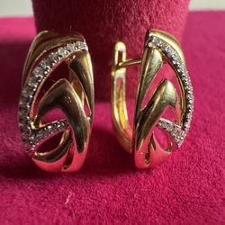 14K 585 Yellow Gold Diamond Earrings • New Fine Jewelry Gift