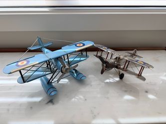Vintage Metal Biplane Models Set of 2