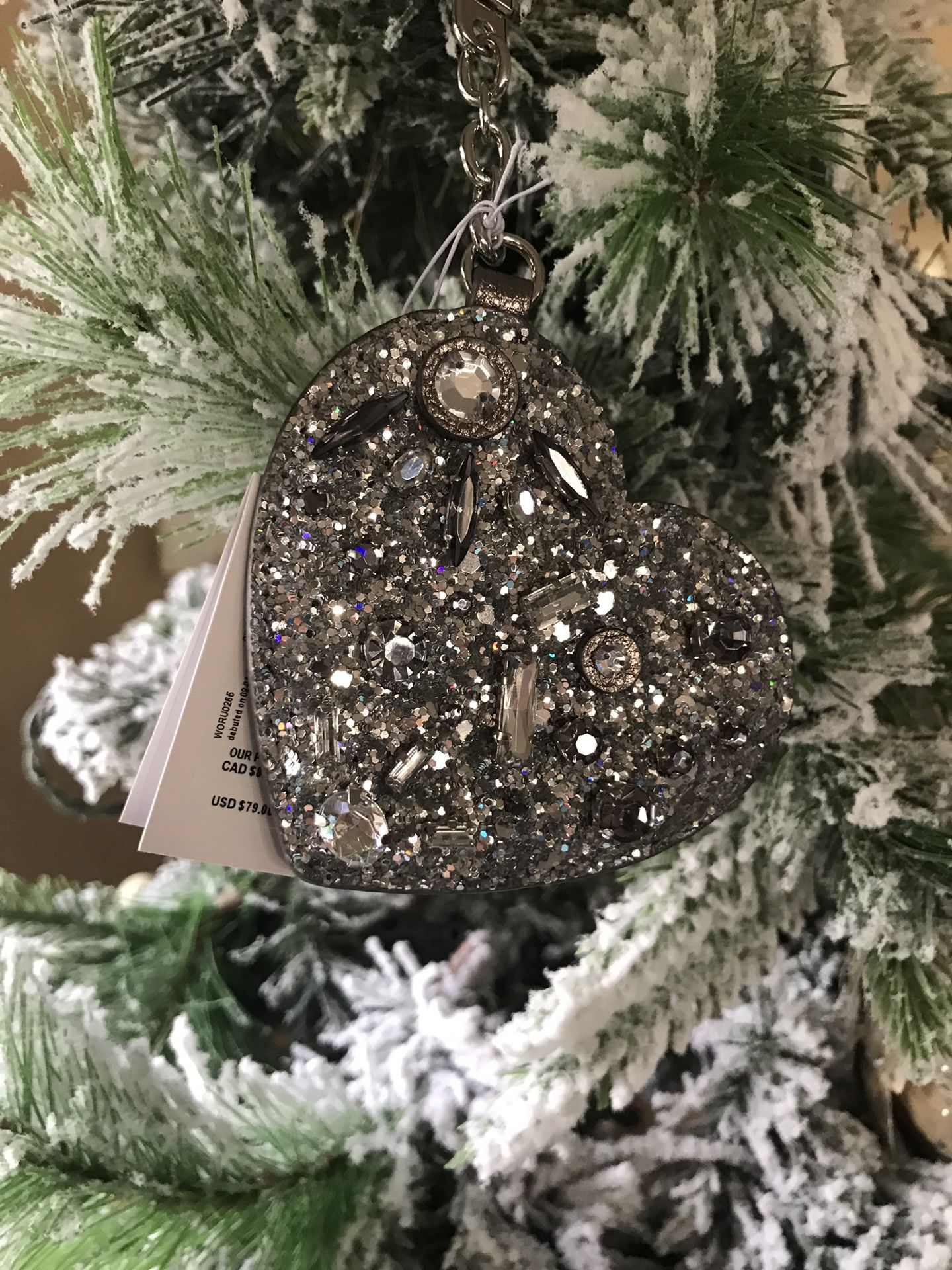 Kate Spade Jeweled Glitter Heart Keychain Silver NWT’s