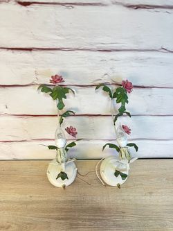 Vintage Italian Style Wall Sconces 2pc Light Fixtures Pink White