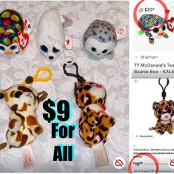 $9 For All Bundle of Ty Beanies some keychain some plushies