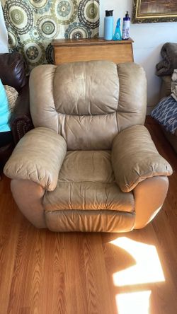 Beige Leather La-Z Boy Rocking Recline Sofa