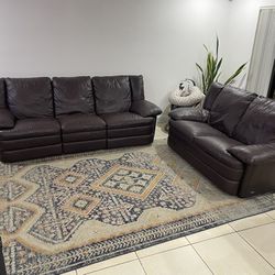 Set Of Natuzzi Genuine Brown Leather Couches With Love Seat And Recliner Three Seater Couch