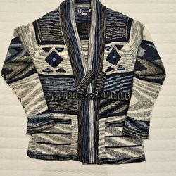 Womens Vintage LeRoy Knitwear Cardigan Sweater Medium Blue W/Belt and Pockets