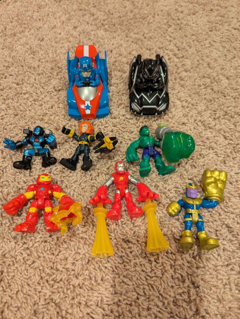 Super Hero Figurines And Pull Back Cars Lot