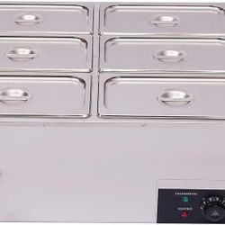6-Pan Commercial Bain Marie Buffet Food Warmer, 850W 44Qt Electric Steam Table Food Warmer, Countertop Commercial Buffet Warmer, 86℉-185 Temp Control 