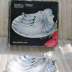Silver plate electroplate vintage Victorian antique clam shell serving dish