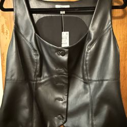 Black Leather Vest- New