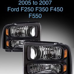For 2005-2007 Ford F250 F350 F450 F550 Super Duty Chrome Black Housing Headlights NEW IN BOX
