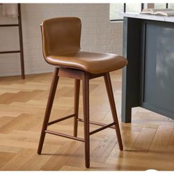 Article Sede Leather Swivel Counter Stools Set of 3 – Walnut & Toscana Tan – New Open Box - Delivery