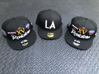 Los Angeles Dodgers Hat Fitted Sz 7 3/8 And 2 Raiders Hats Snapback New Condition. $30 each or take all 3 for $80 firm