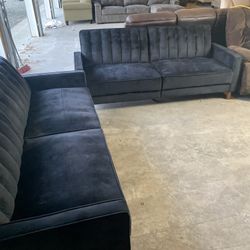 Blue Suede Futon Couch Set “WE DELIVER”